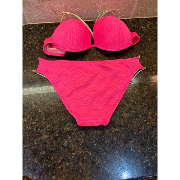 Victoria’s Secret Hot Pink Bikini Swim Set 36DD Top Size L Bottoms NWOT - Picture 4 of 12